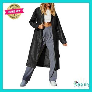 Faux Leather Trench Coat Elegant Vintage Chic Long Belted Open Front Lapel
